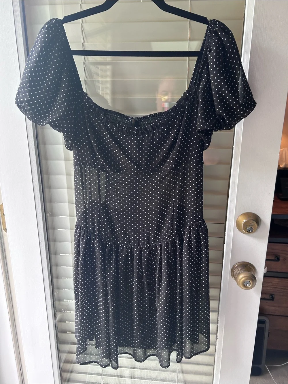 Reformation Black w/White Dots Mini Dress w/Sheer Middle Except For Zipper. 10